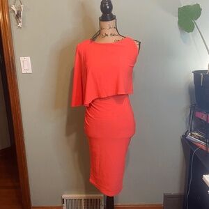 NWT PrettyLittleThing One Shoulder Asymmetrical Midi Neon Dress